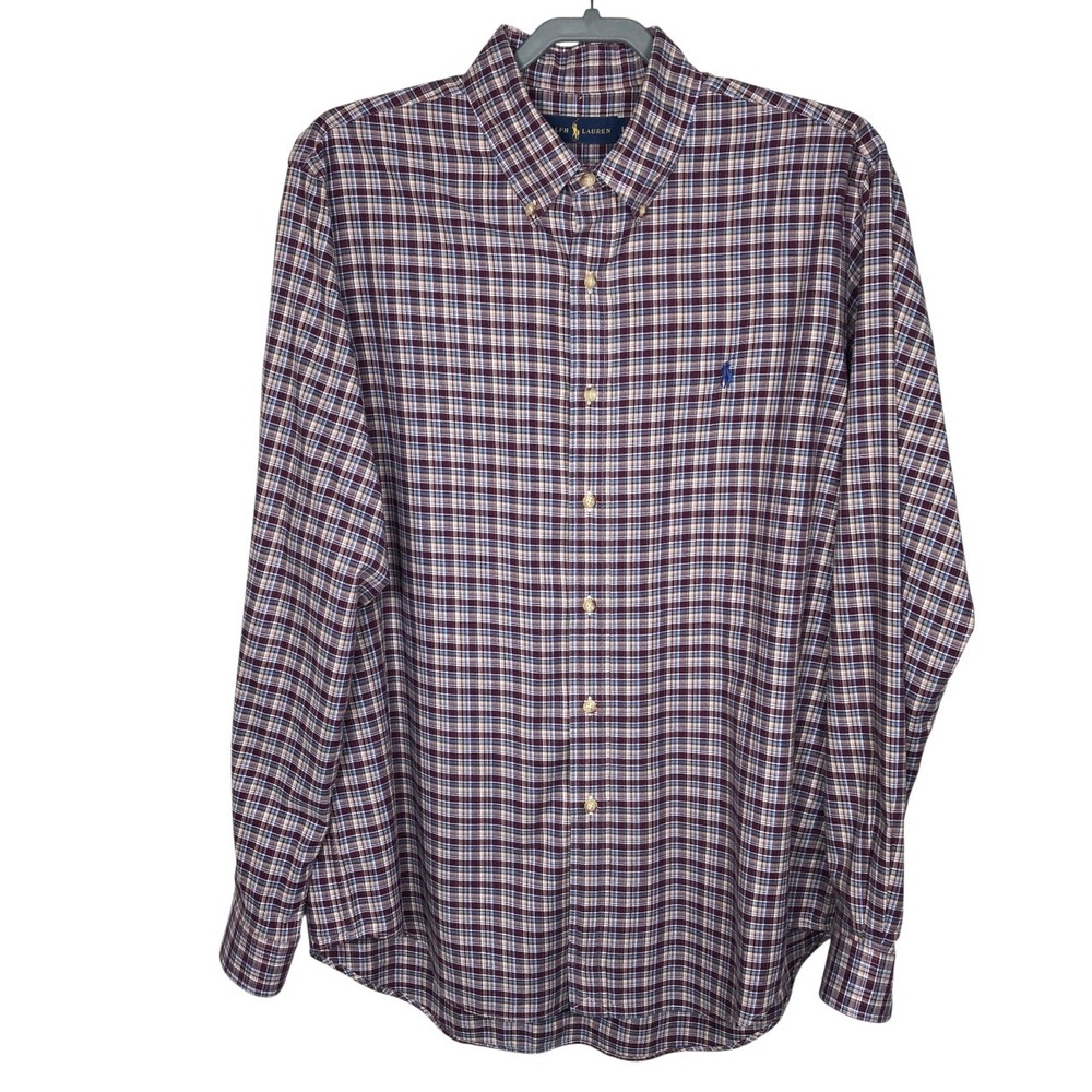 Ralph Lauren Shirt‎ Mens Large Plaid Lightweight Cotton Button Down Long Sleeve